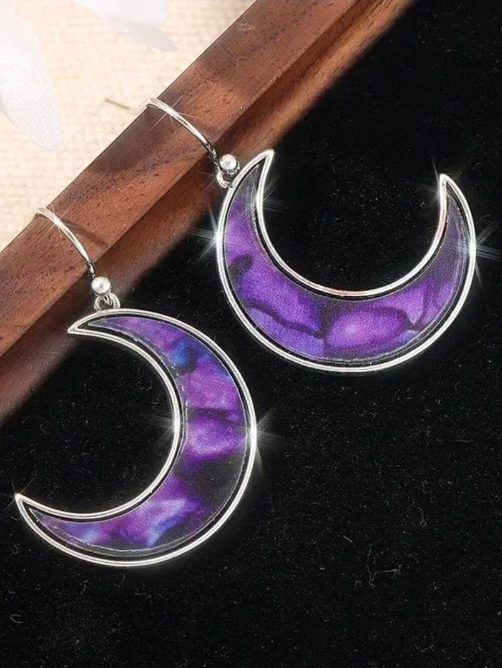 $8 Each Or Bundle 5/$20 Silver Crescent Moon Drop Earrings in Purple